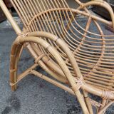 Shell armchair in rattan and bamboo - 1970s