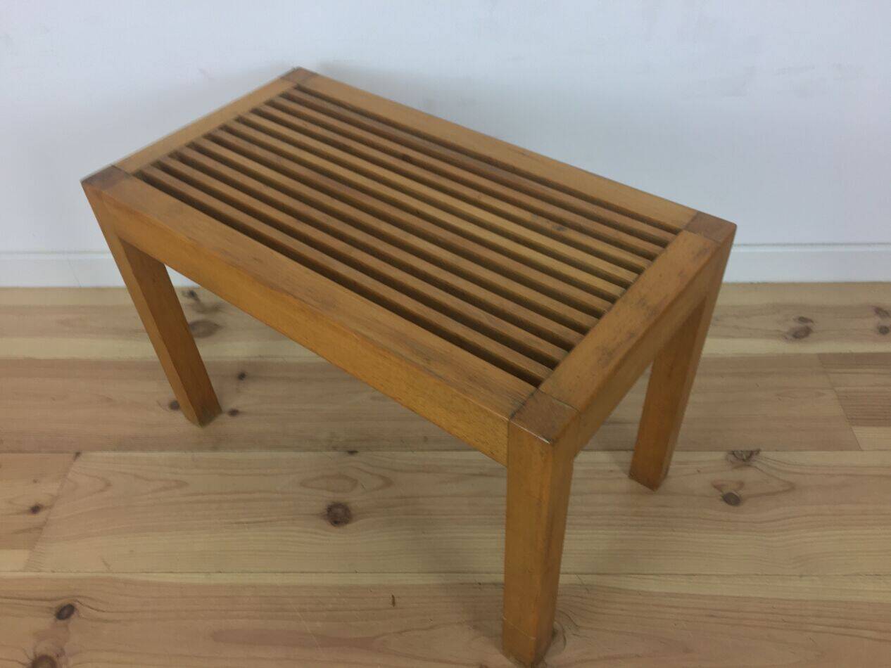 Tabouret moderniste à lattes de bois, années 50, banc