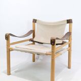 Set Of Two Safari Chairs Model Sirocco Made In Oak & Canvas By Arne Norell