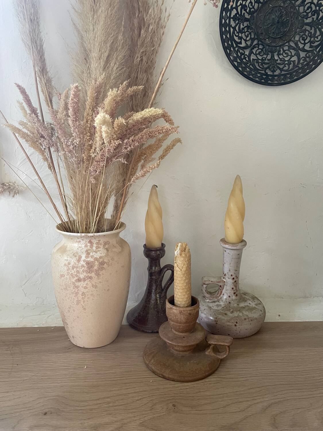Vintage Stoneware Mismatched Candlesticks