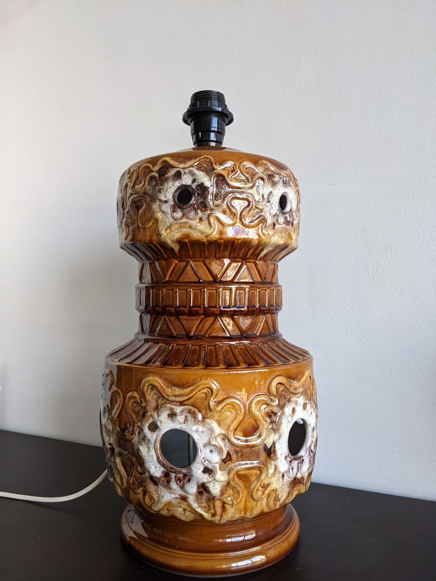 Vintage 70s ceramic floor lamp honey orange