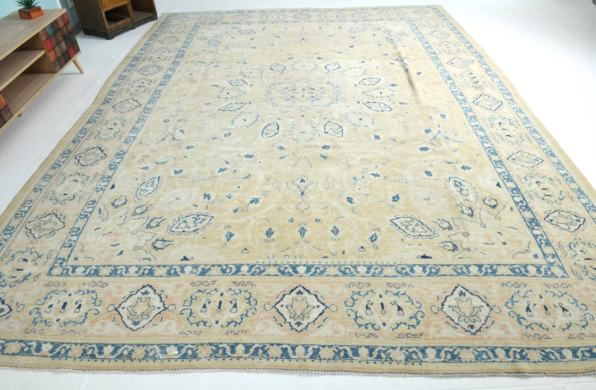 10x13 Blue & Peach Floral Antique 55s Persian Rug, 301x388Cm