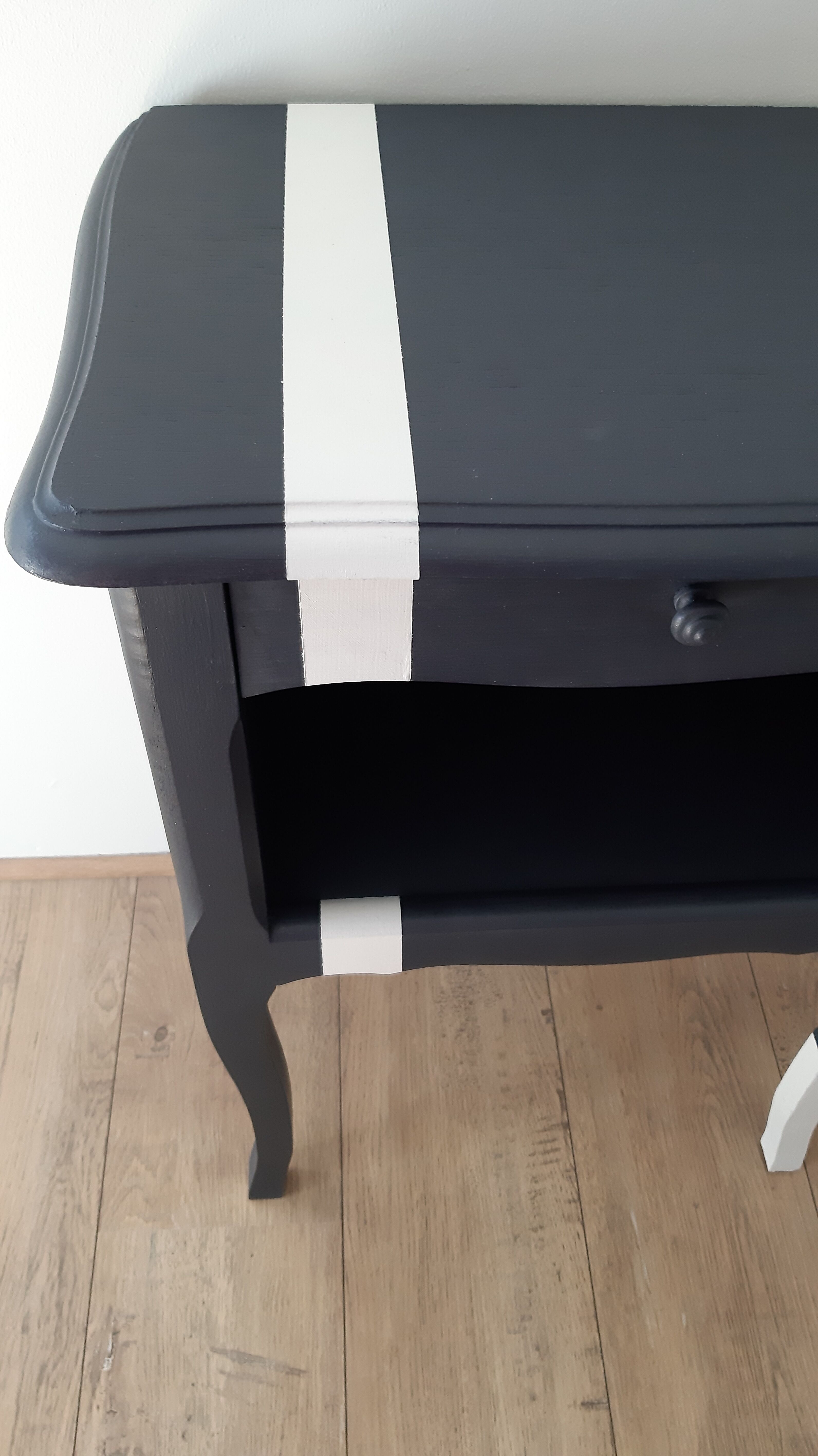 Navy blue and white bedside