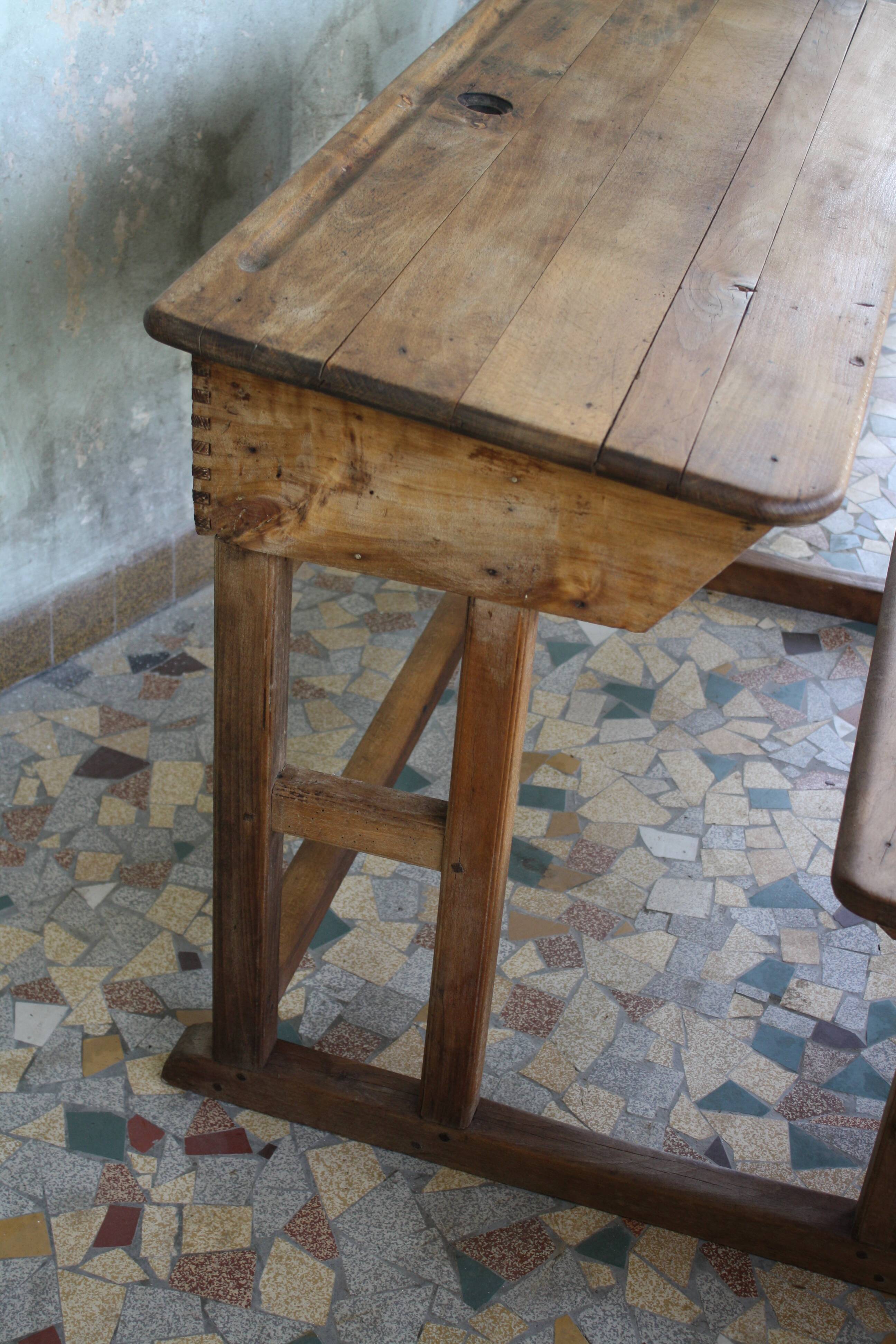 School desk wood 2 places
