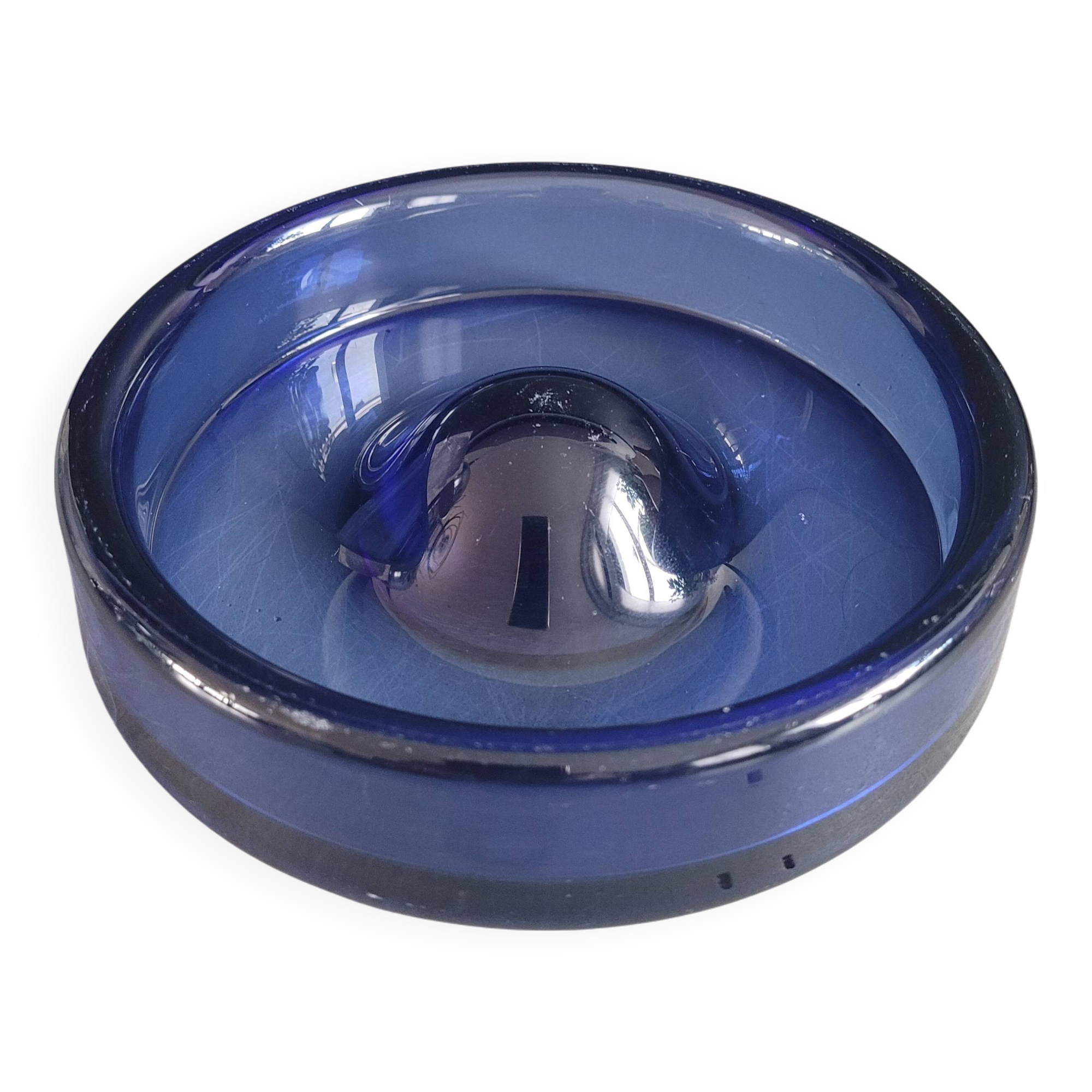 Vintage blue glass ashtray or pocket emptier