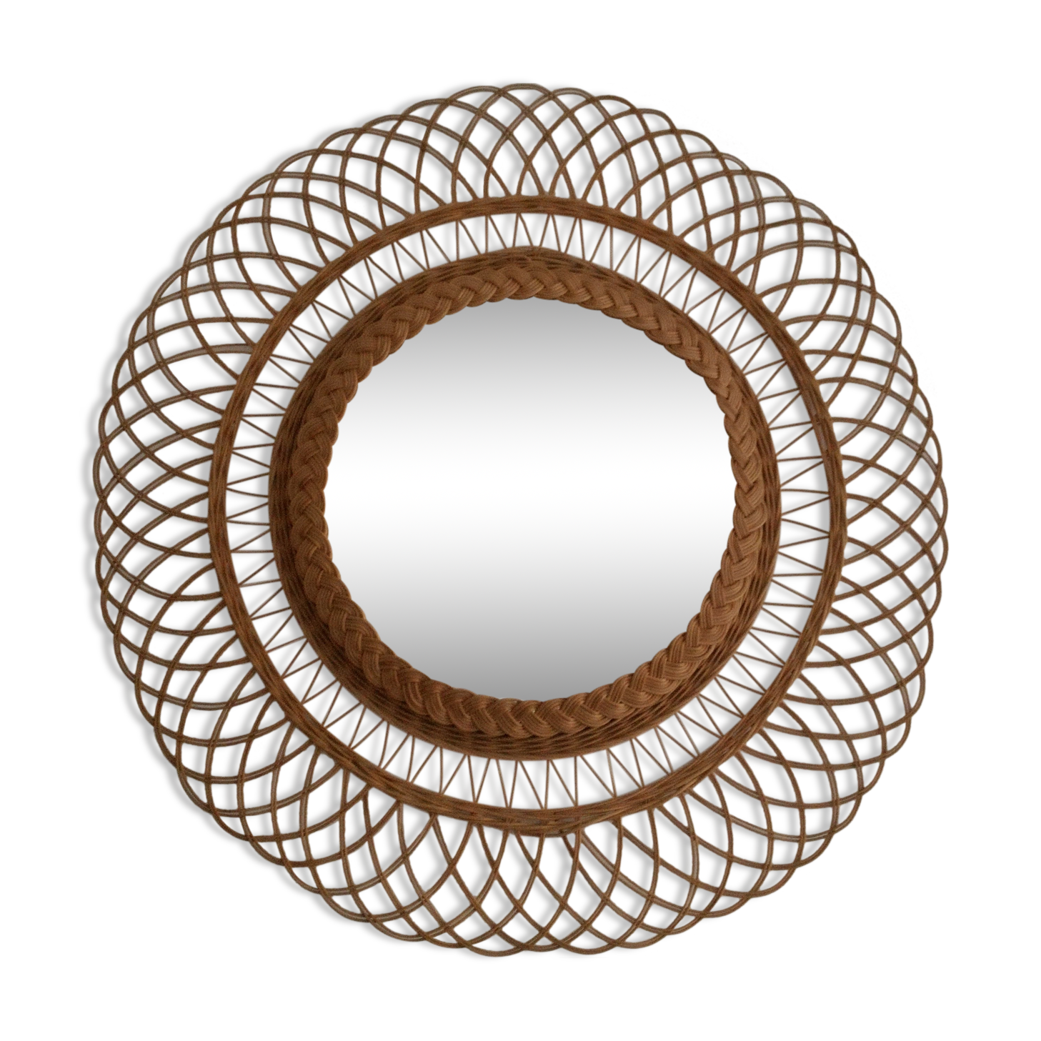 Round mirror rattan vintage 64 x 64 cm