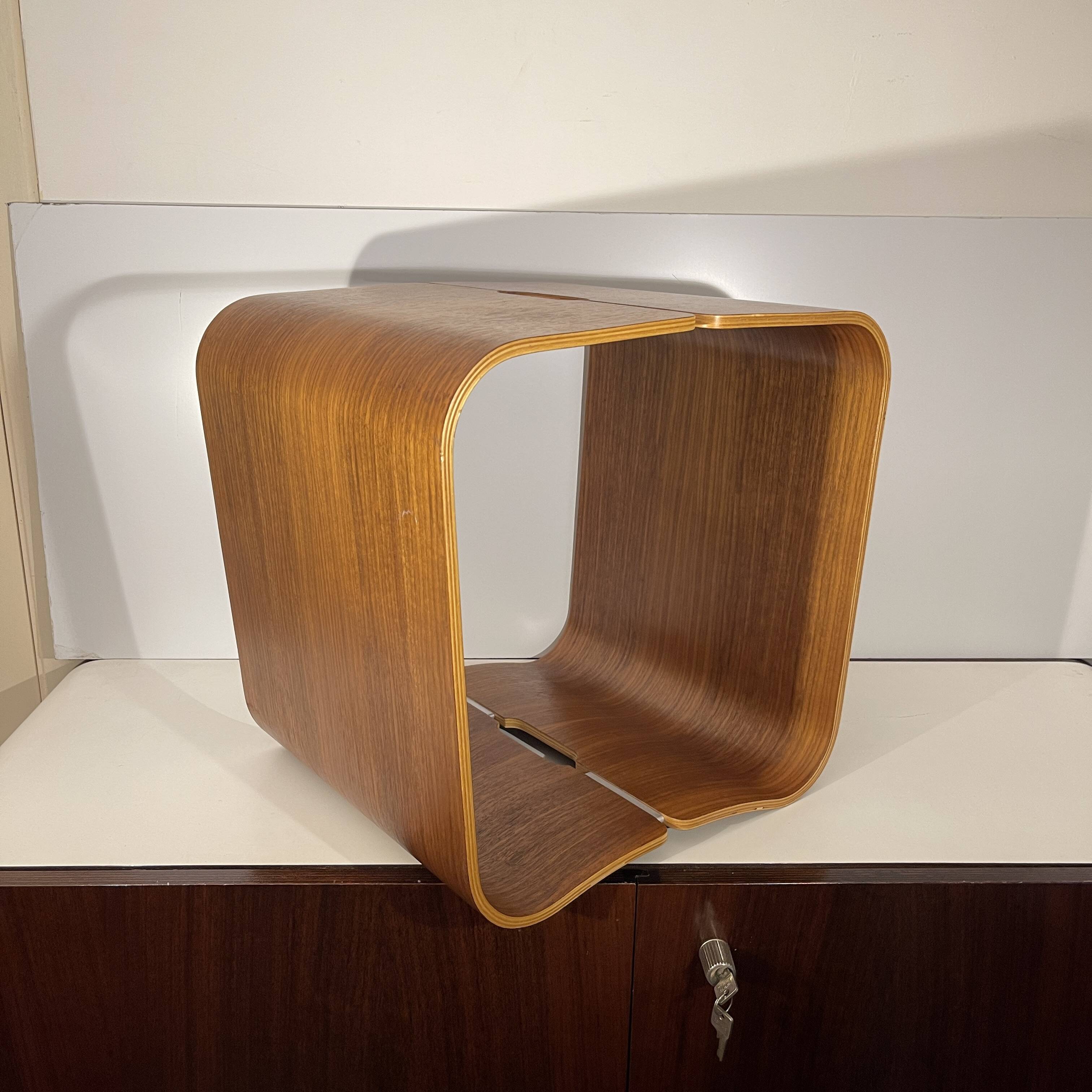 Pair of stools / side tables, rosewood aluminum, multi-plex wood