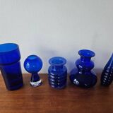 Set of five mid-century cobalt glass vases, Harzkristall, Marita Voigt, 1970
