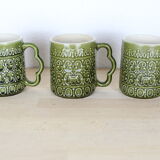 Set of 3 mugs in green ceramic