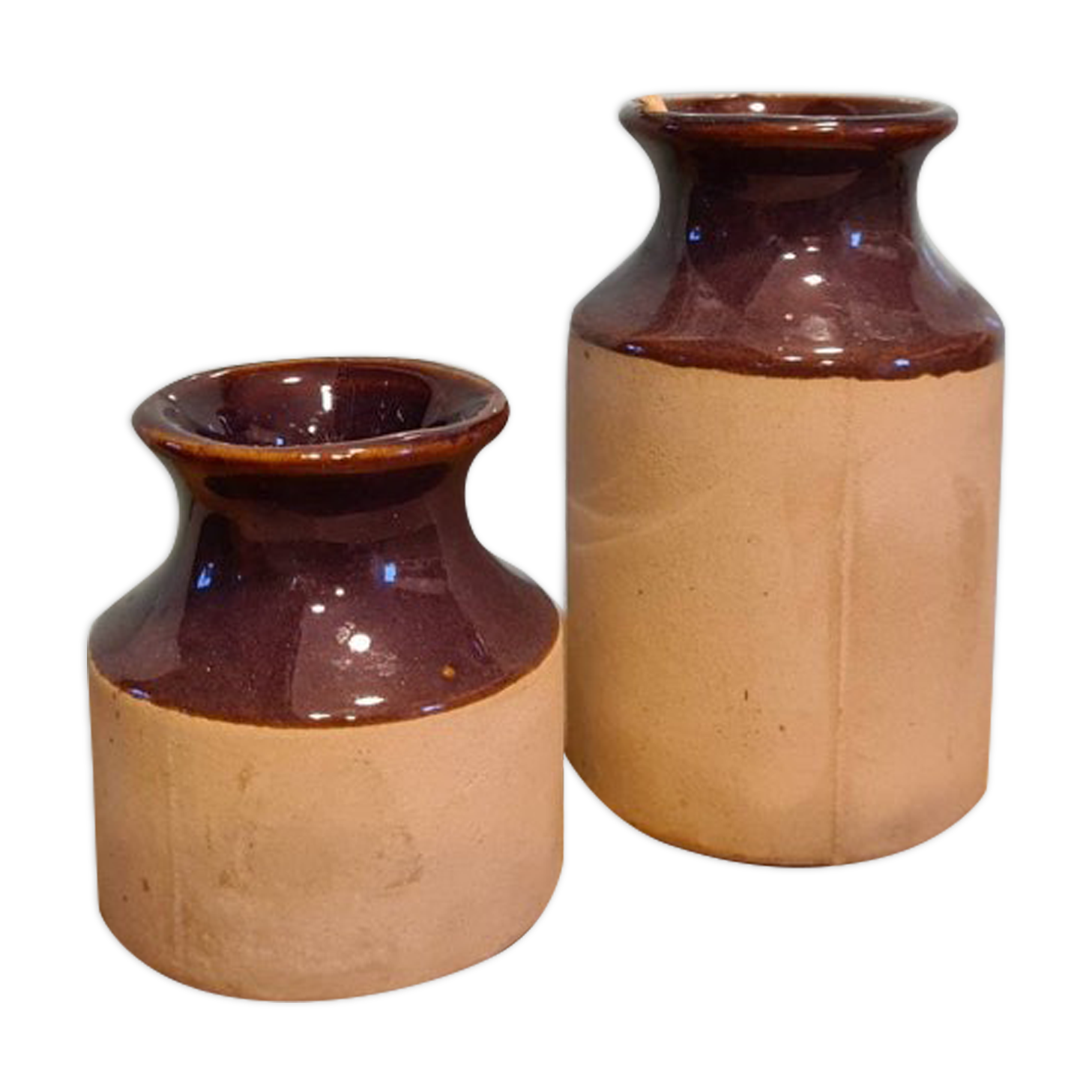 Duo vases anciens grès vernissé vintage mid century