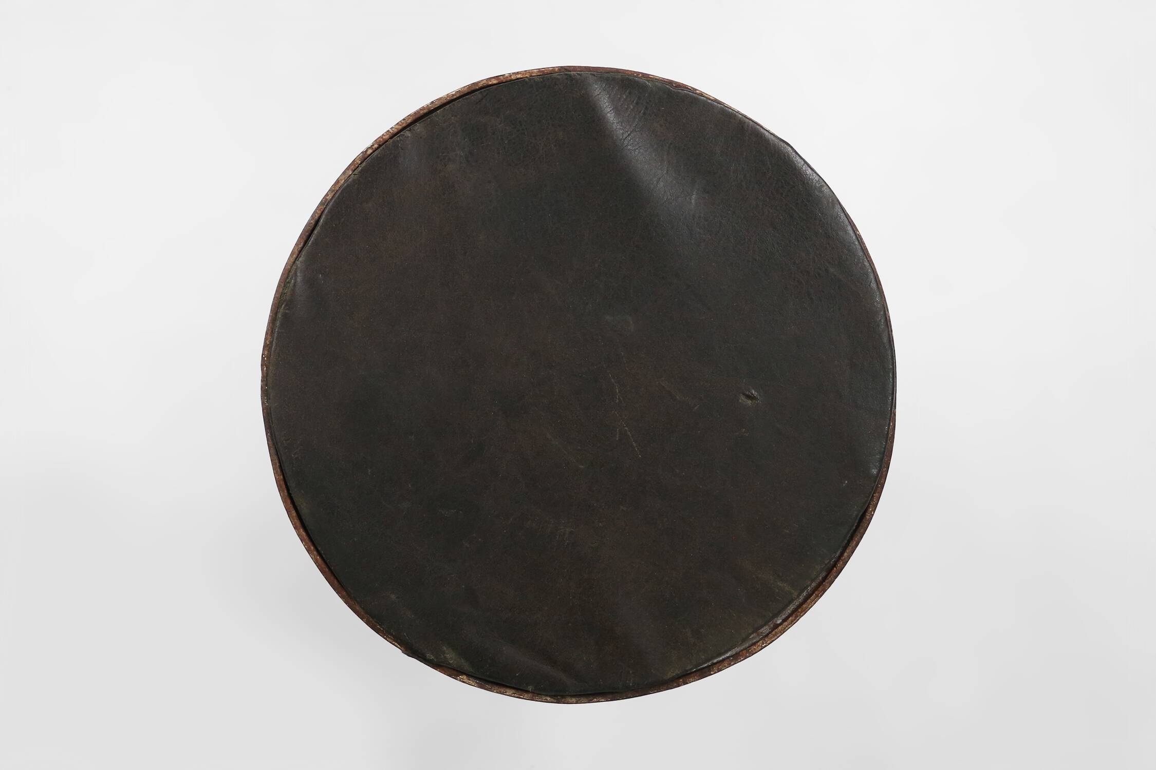 Industrial black metal stool with unique frame, France ca. 1920