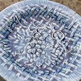 Fruit bowl, blue earthenware compote dish, slip, grape model, HBC