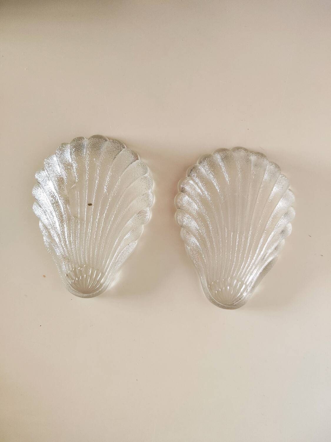 Vintage 1970s Portieux crystal scallop shell dishes.