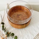 Large Scandinavian glass and wood salad bowl BLOMBERG GOTENE SWEDEN