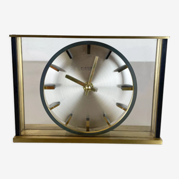 Vintage hollywood regency brass glass table clock by Kienzle, Germany 1970s