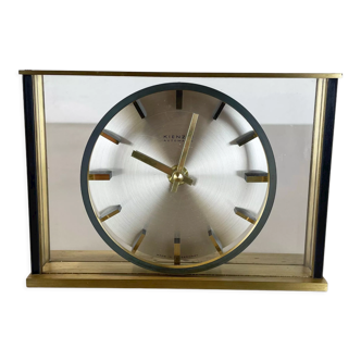 Vintage hollywood regency brass glass table clock by Kienzle, Germany 1970s