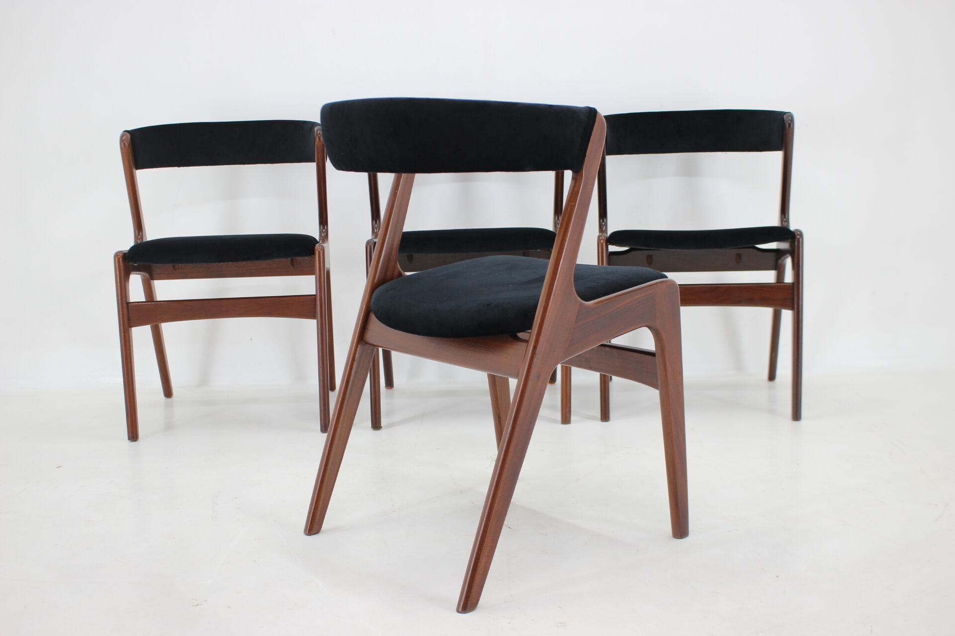 1960s Danish Teak Dining Chairs in Black Velvet