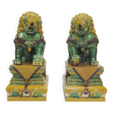 Pair of Chinese guardian lions foo dogs shishi imperial guardians ceramic