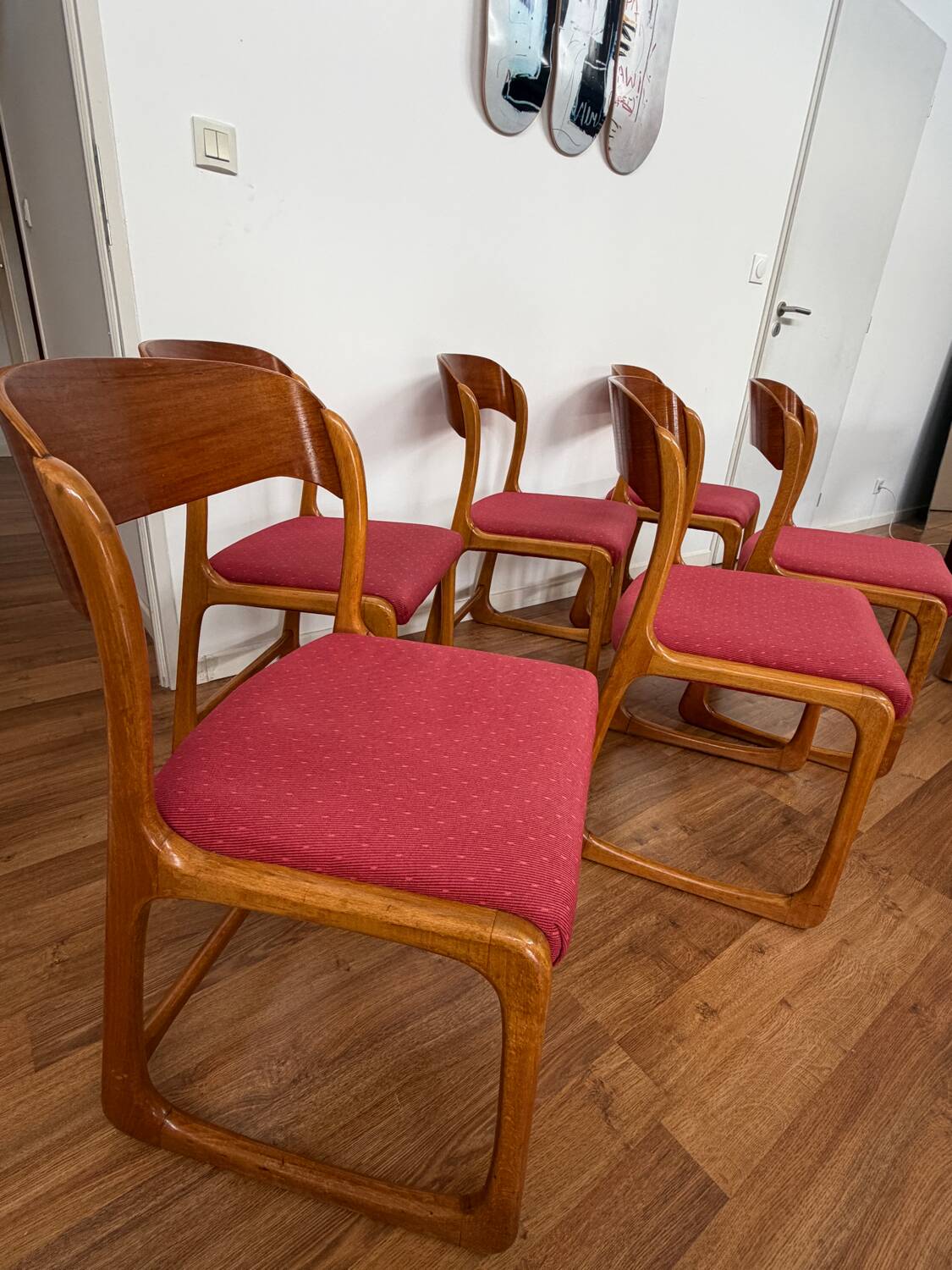 Série de 6 chaises traîneau Baumann vintage