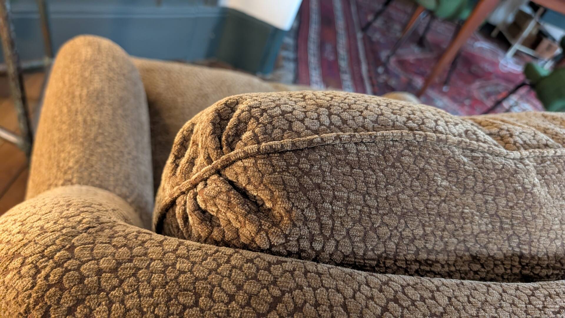 Pair of brown chenille velvet lounge chairs