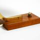 Beautiful small Mid Century Modern metal and brass table lamp with teak bas