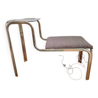 Vintage brass and pale yellow glass bench, Mid-Century style from the 1960s.