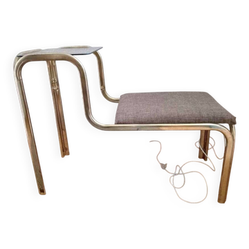 Vintage brass and pale yellow glass bench, Mid-Century style from the 1960s.