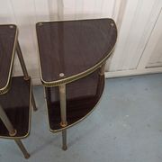 Pairs of corner shelves notches gilded formica brown 60s