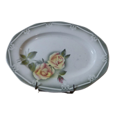 Old faience dish, digoin, sarreguemines, rose decoration.