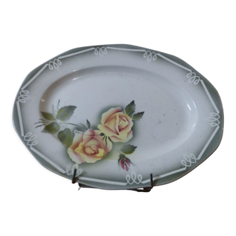 Old faience dish, digoin, sarreguemines, rose decoration.