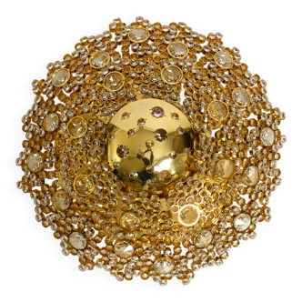 Gorgeous large 1970s Palwa brass ceiling or wall lamp with faceted crystal