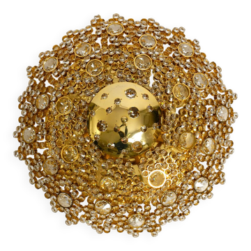 Gorgeous large 1970s Palwa brass ceiling or wall lamp with faceted crystal