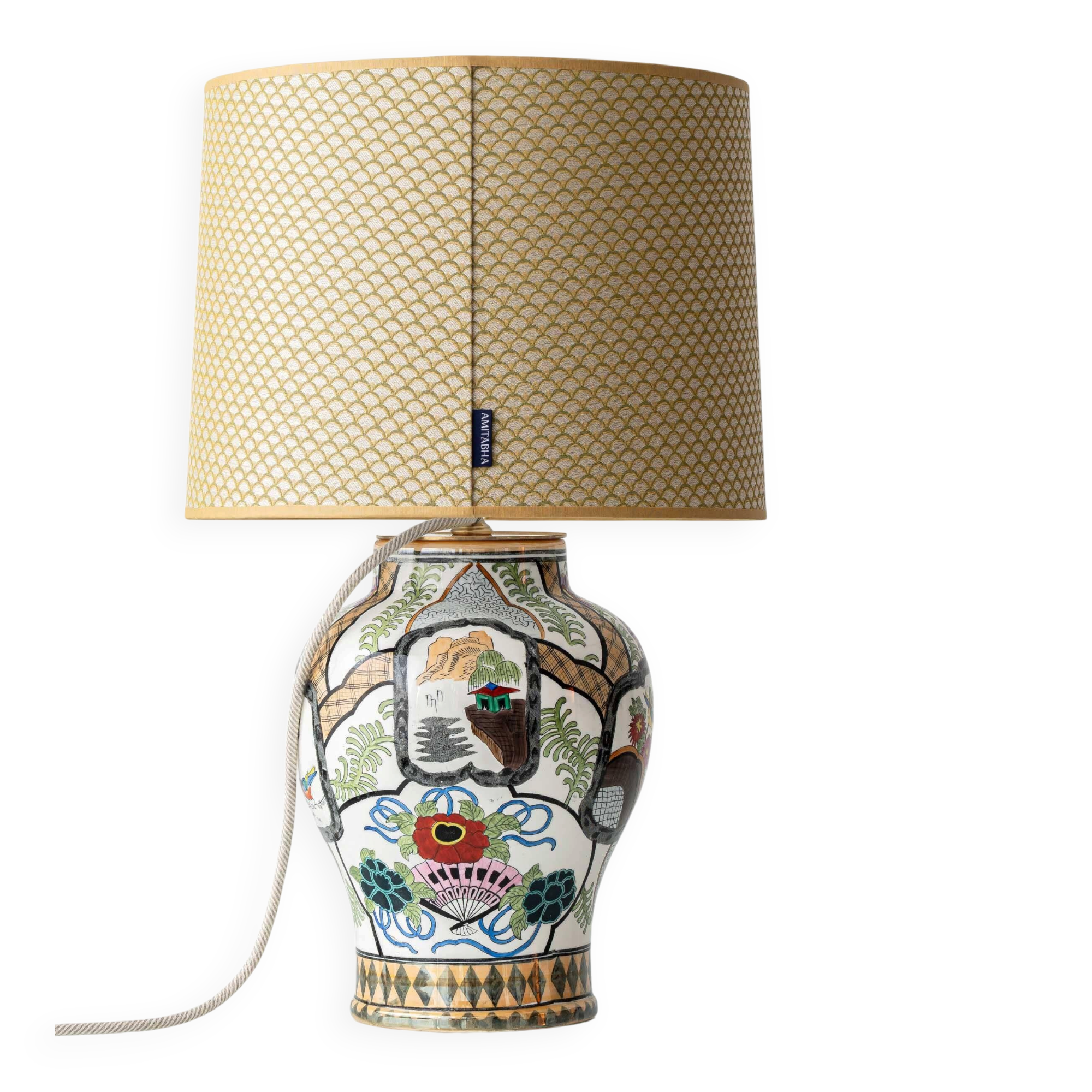 Chinese porcelain table lamp hand-painted by Petrus Regout, circa 1880, new lampshade.