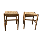 2 wooden and rope stools