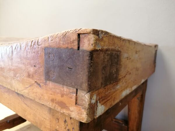 Ancien table billot de boucher trussant & cie, 1960