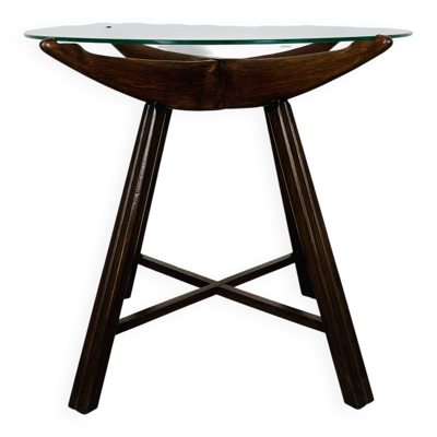Table d’appoint en bois et verre, Italie, années 60, guéridon