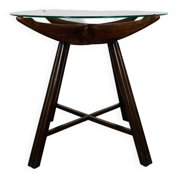 Table d’appoint en bois et verre, Italie, années 60, guéridon