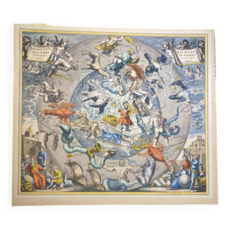 Lithographed plate, celestial map of Henricus Hondius early 20th century