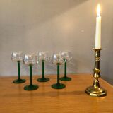 5 old white wine glasses