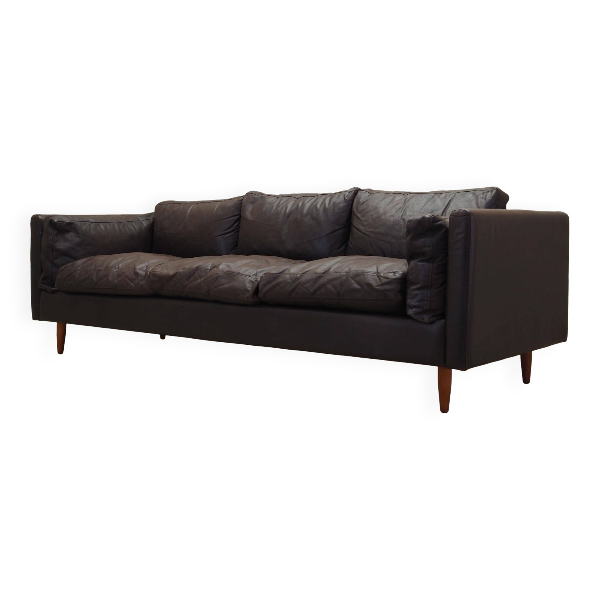 Canapé en cuir marron, design danois, années 1960, production : Danemark