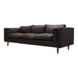 Canapé en cuir marron, design danois, années 1960, production : Danemark