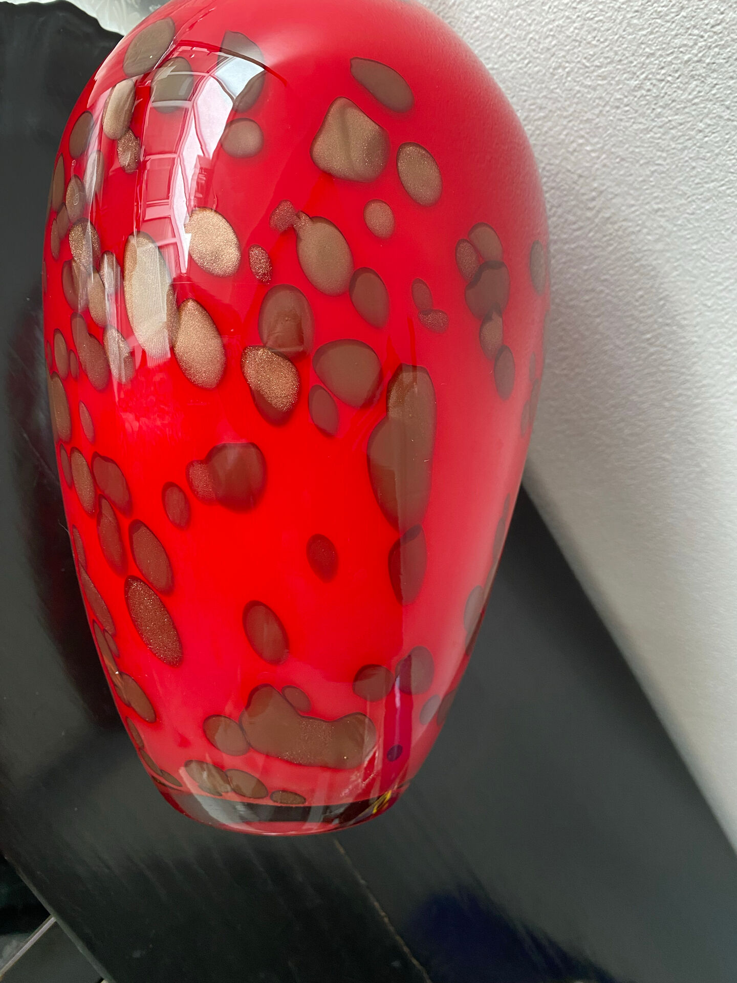 Vase Murano vintage rouge avec paillettes d or
