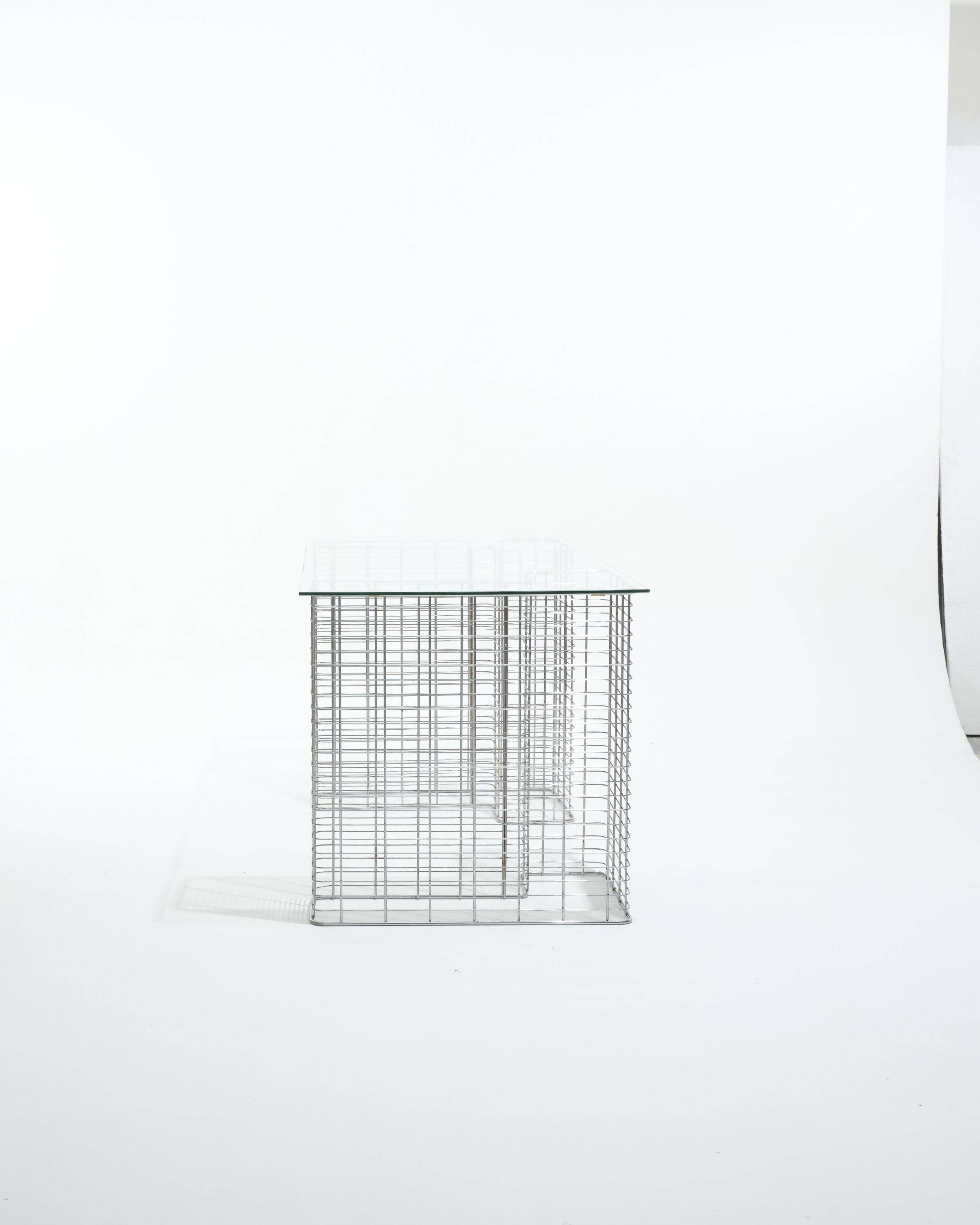 Wire glass and metal desk, terence conran, 1980s
