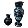 2 black glass vases screen-printed