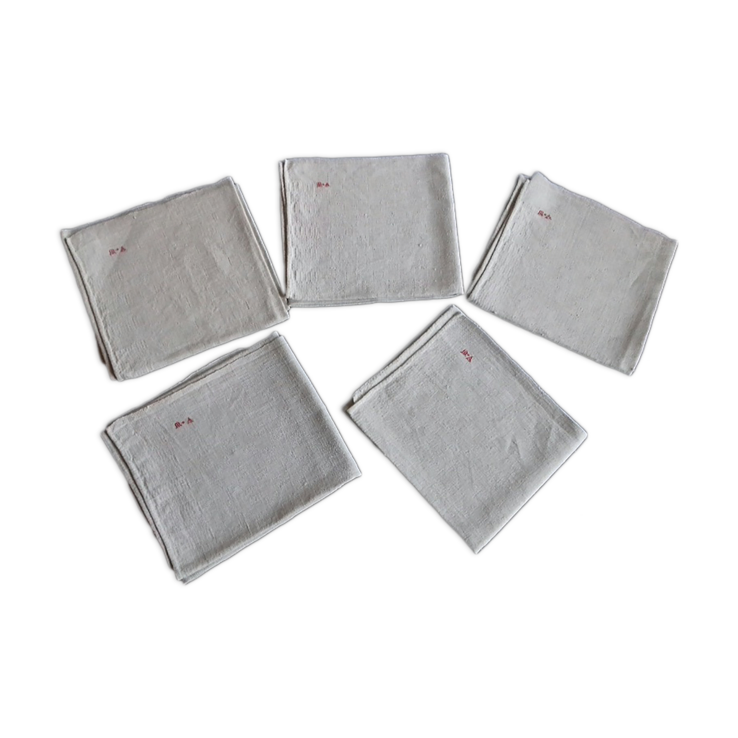 Lot de 5 grands torchons en toile épaisse , monogramme  MA au  point  de croix