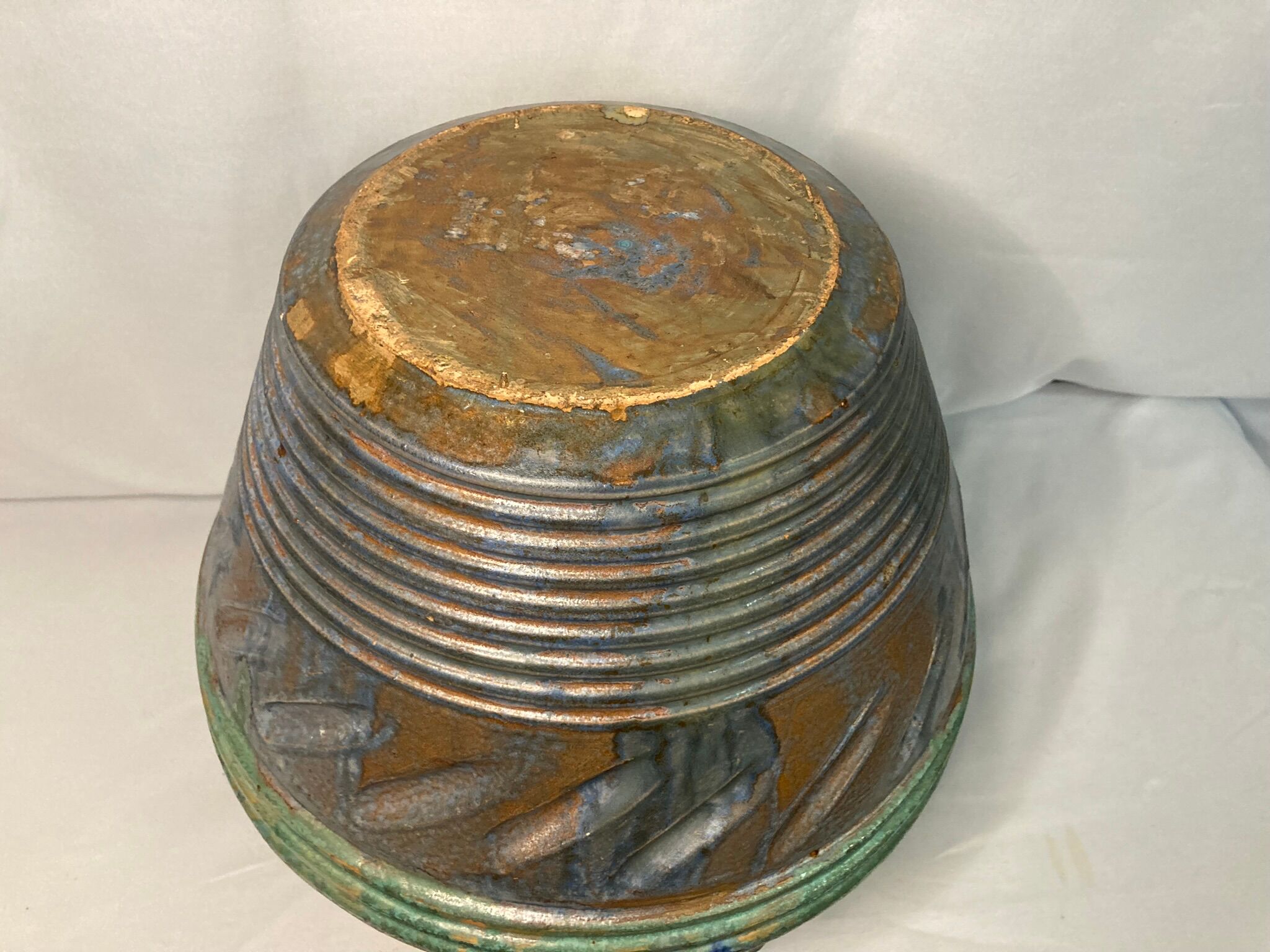 Vase boule art déco en terre cuite polychrome vers 1930