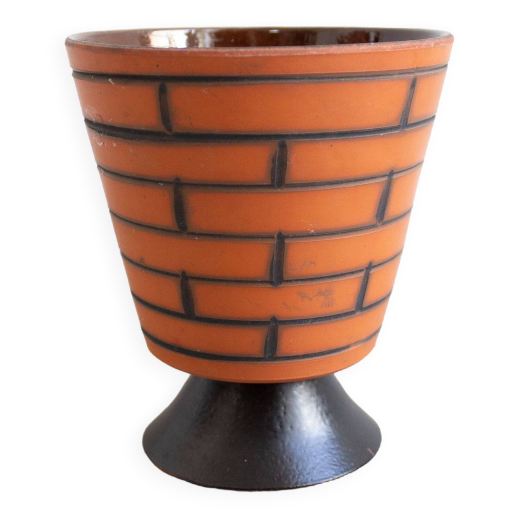 Vintage terracotta ceramic diabolo planter / flower pot