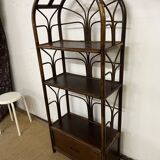 Etagère bibliothèque vintage en rotin et bambou