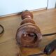 Turned wood lamp with fabric lampshade