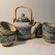 Korean Stoneware Tea Service. 6 Cups and 1 Teapot. Blue Decor